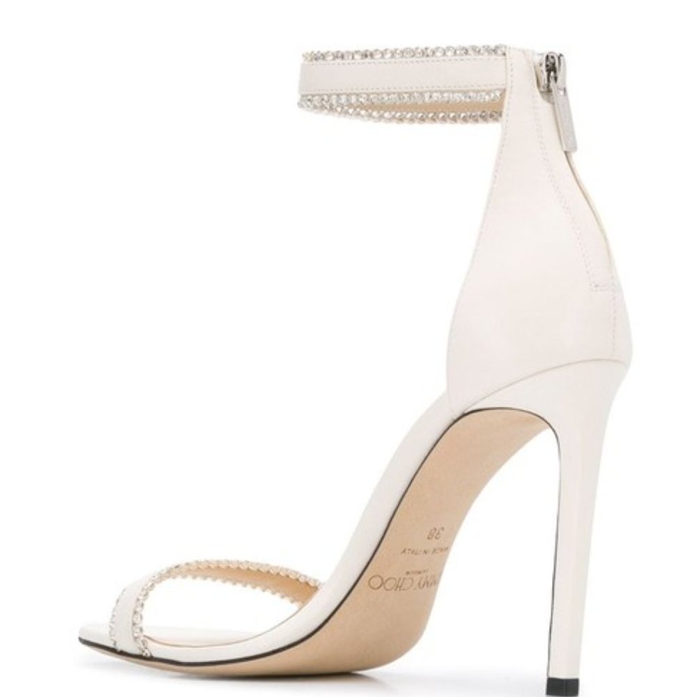 Jimmy Choo Dochas Size 40.5 Latte Leather with Jewel Trim Bridal Sandals Heels - Picture 2 of 15